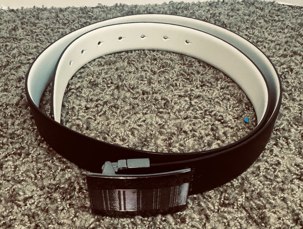 PERRY ELLIS reversible mens belt sz 40 black white leather silver buckle